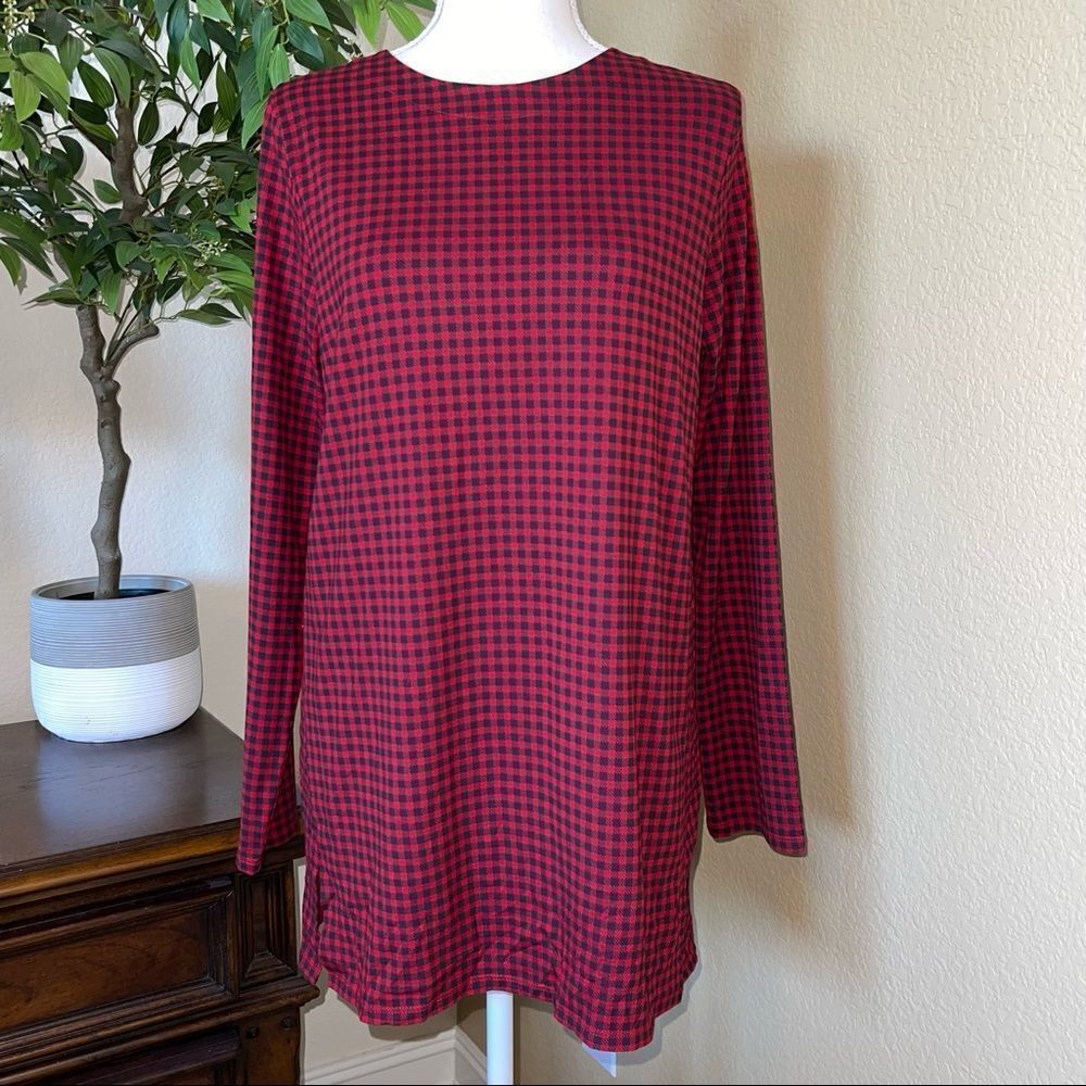 J. Jill Luxe Supima Forward Seam Tunic Top Buffalo Plaid Red & Black Small